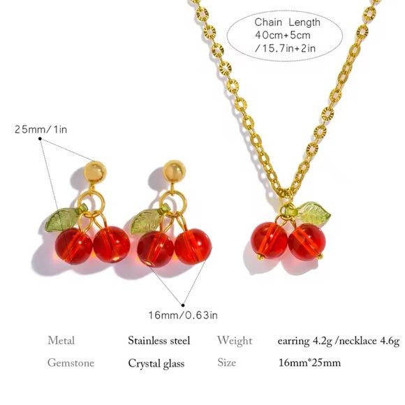 Cherry Red Gold Necklace - Picture 5 of 14